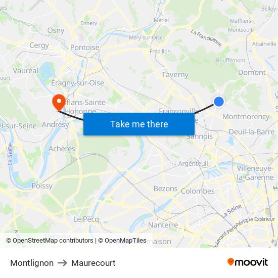 Montlignon to Maurecourt map