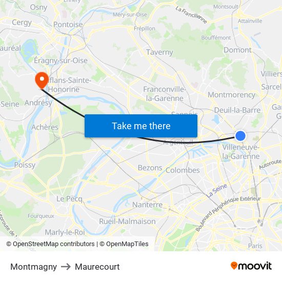 Montmagny to Maurecourt map
