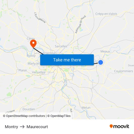 Montry to Maurecourt map