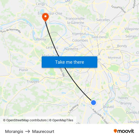 Morangis to Maurecourt map