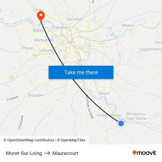 Moret-Sur-Loing to Maurecourt map