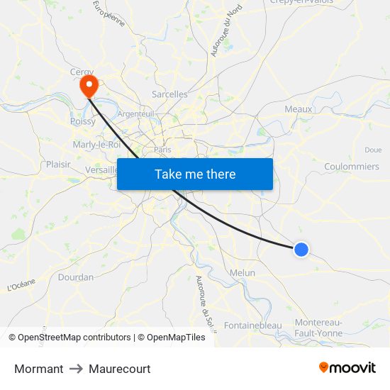 Mormant to Maurecourt map