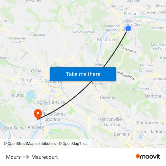 Mours to Maurecourt map