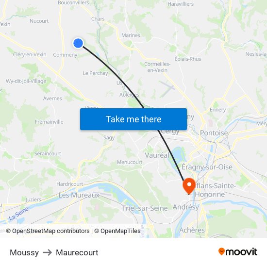 Moussy to Maurecourt map