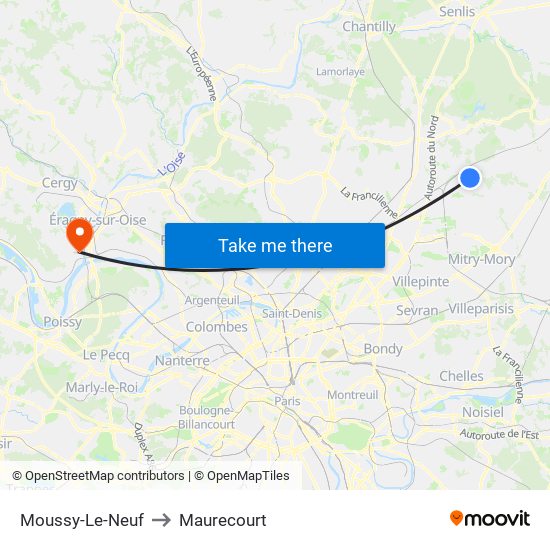 Moussy-Le-Neuf to Maurecourt map