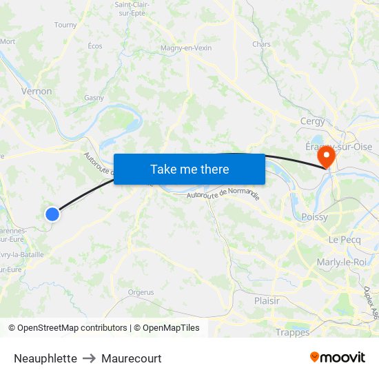 Neauphlette to Maurecourt map