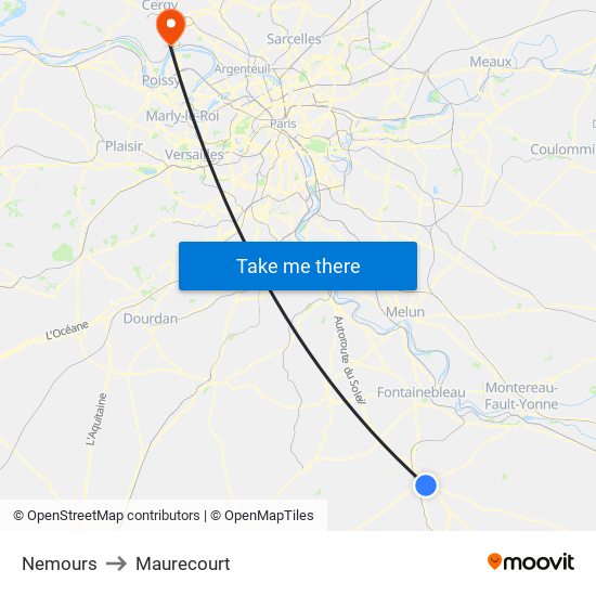 Nemours to Maurecourt map
