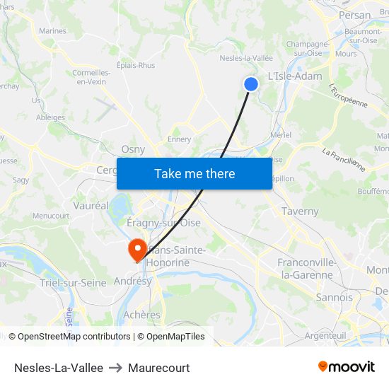 Nesles-La-Vallee to Maurecourt map