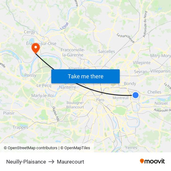 Neuilly-Plaisance to Maurecourt map