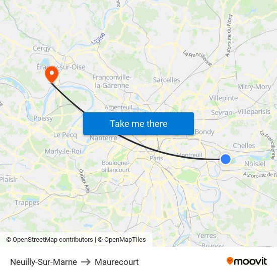 Neuilly-Sur-Marne to Maurecourt map