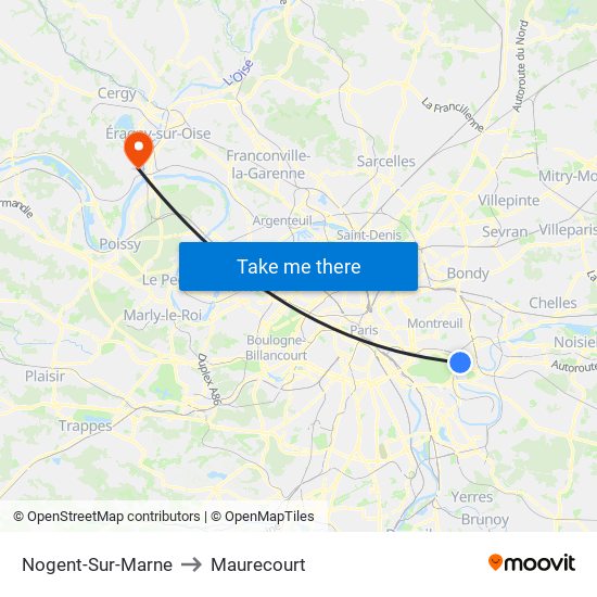 Nogent-Sur-Marne to Maurecourt map