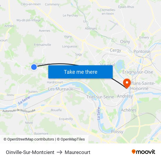 Oinville-Sur-Montcient to Maurecourt map