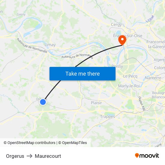 Orgerus to Maurecourt map