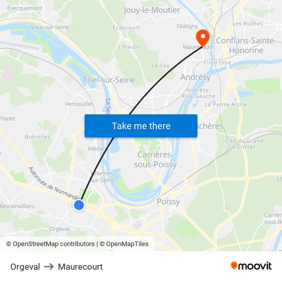 Orgeval to Maurecourt map