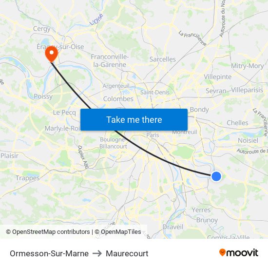 Ormesson-Sur-Marne to Maurecourt map
