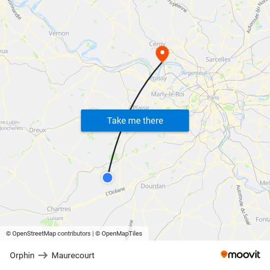 Orphin to Maurecourt map