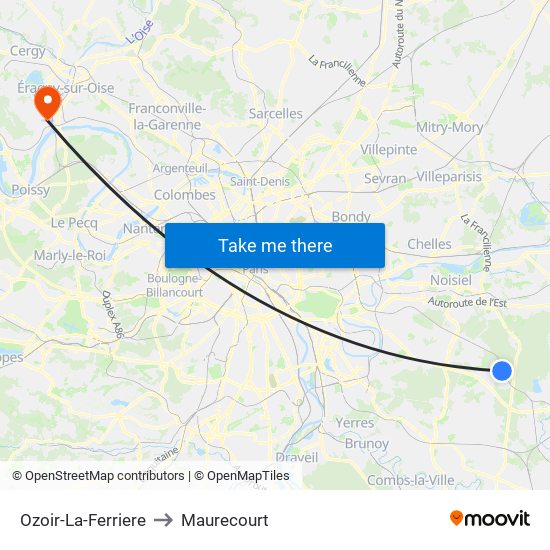 Ozoir-La-Ferriere to Maurecourt map