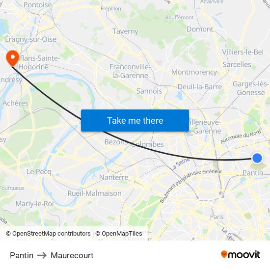 Pantin to Maurecourt map