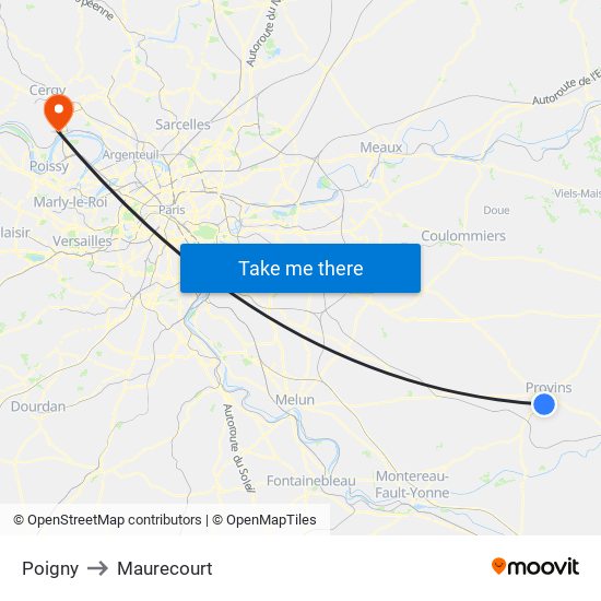 Poigny to Maurecourt map