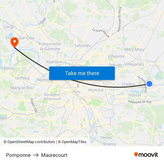 Pomponne to Maurecourt map