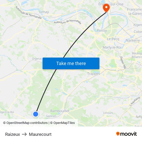 Raizeux to Maurecourt map