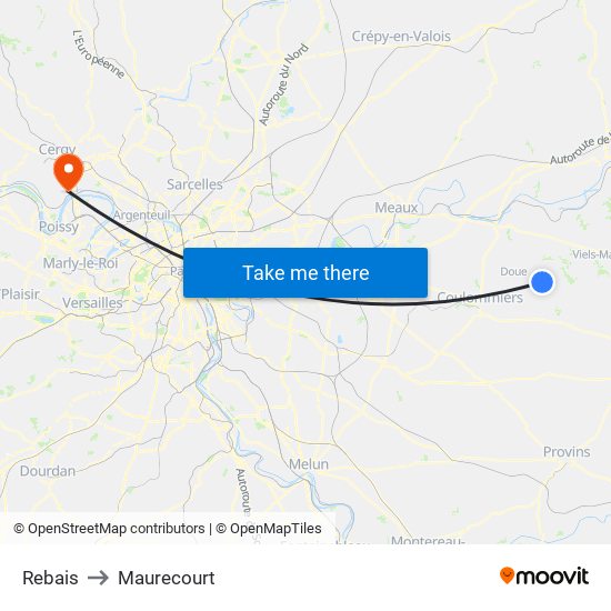 Rebais to Maurecourt map