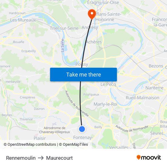 Rennemoulin to Maurecourt map