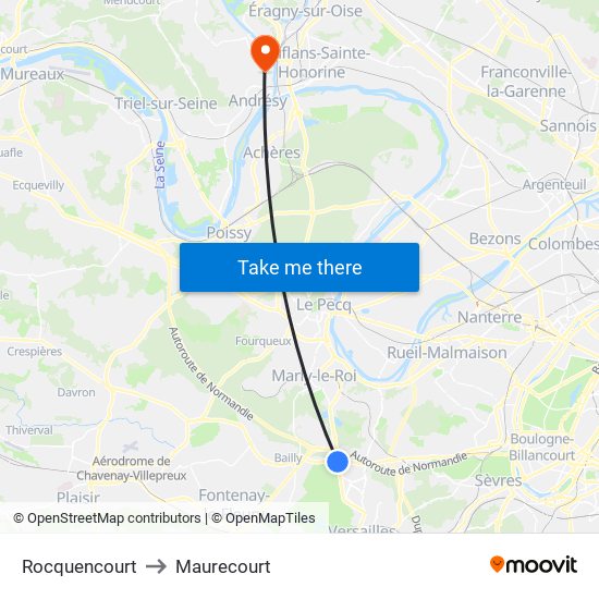 Rocquencourt to Maurecourt map