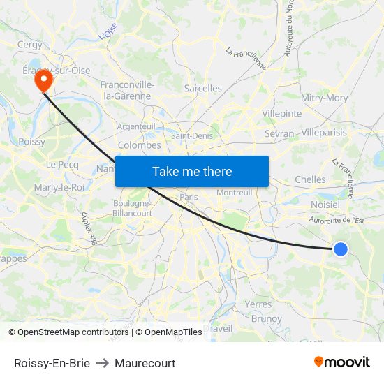 Roissy-En-Brie to Maurecourt map