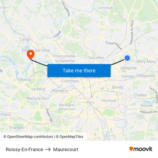 Roissy-En-France to Maurecourt map