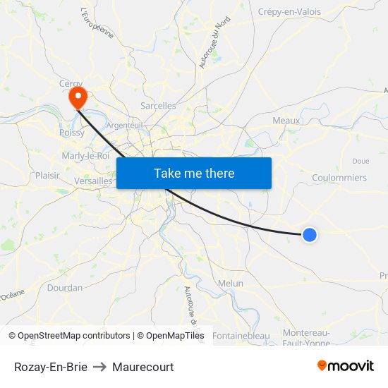 Rozay-En-Brie to Maurecourt map