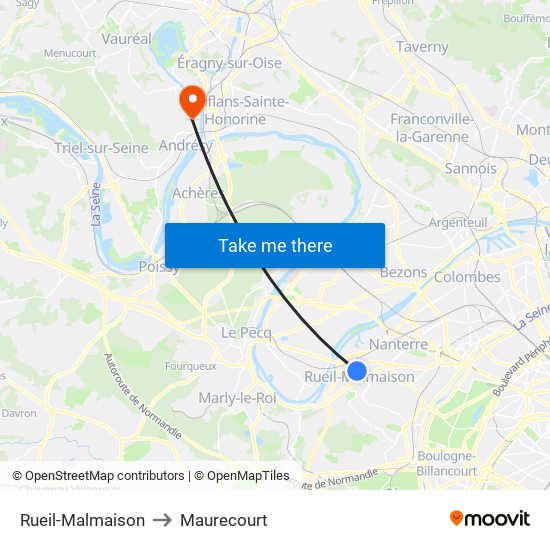Rueil-Malmaison to Maurecourt map