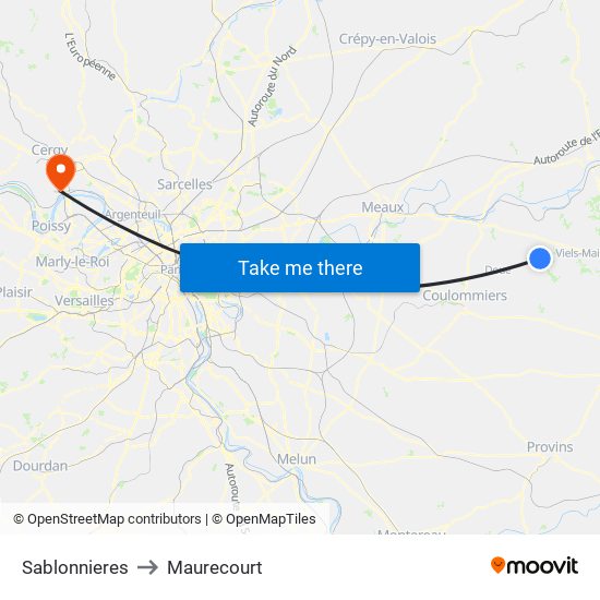 Sablonnieres to Maurecourt map