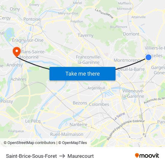 Saint-Brice-Sous-Foret to Maurecourt map