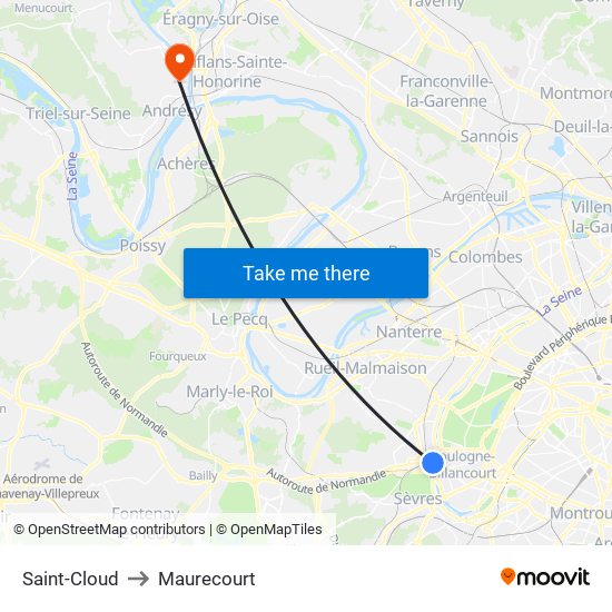 Saint-Cloud to Maurecourt map