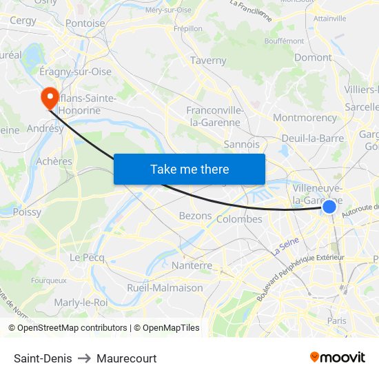 Saint-Denis to Maurecourt map