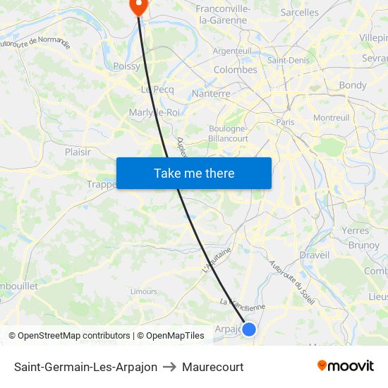 Saint-Germain-Les-Arpajon to Maurecourt map