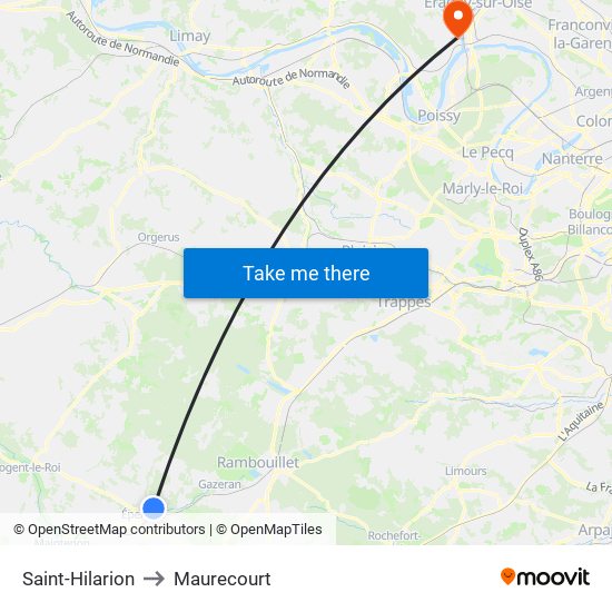 Saint-Hilarion to Maurecourt map