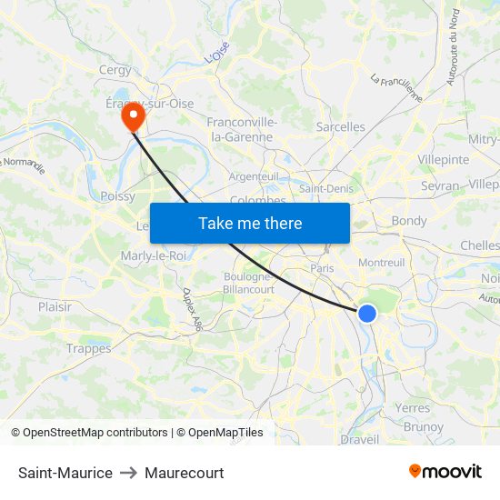 Saint-Maurice to Maurecourt map