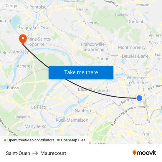 Saint-Ouen to Maurecourt map