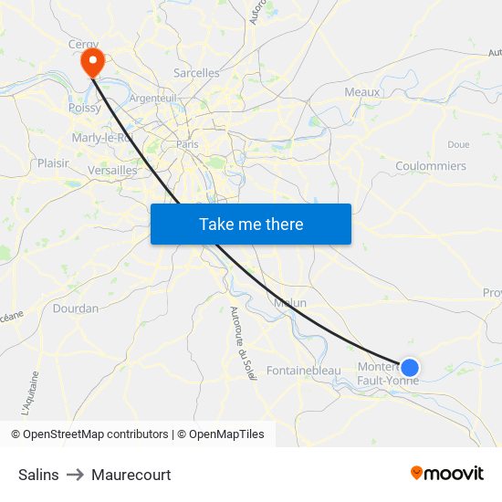 Salins to Maurecourt map