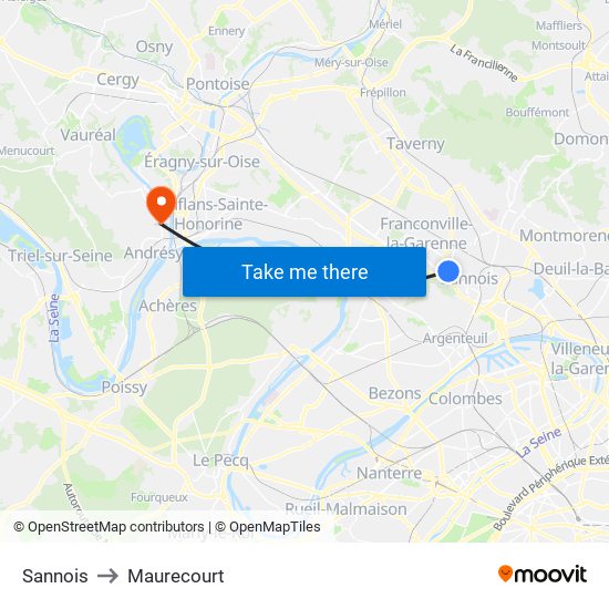 Sannois to Maurecourt map