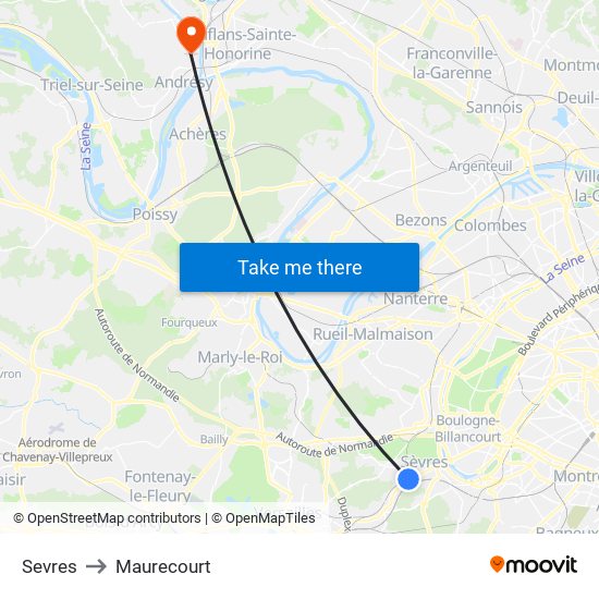 Sevres to Maurecourt map