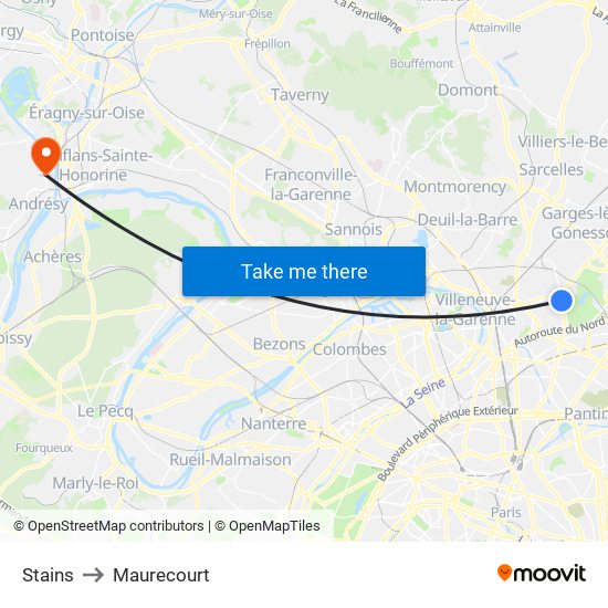 Stains to Maurecourt map