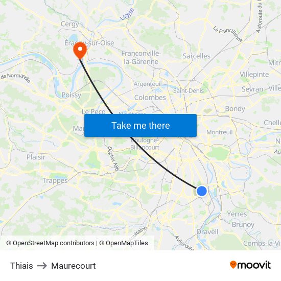 Thiais to Maurecourt map