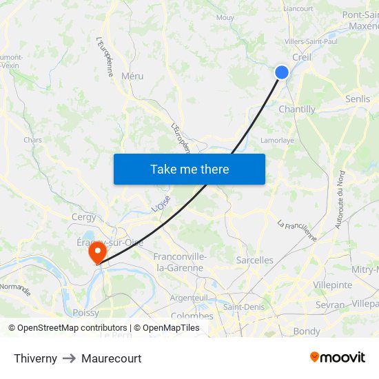 Thiverny to Maurecourt map