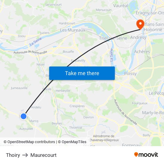 Thoiry to Maurecourt map