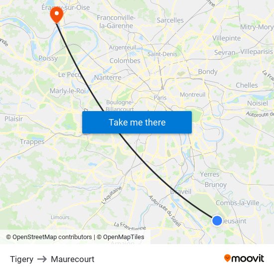 Tigery to Maurecourt map