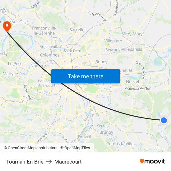 Tournan-En-Brie to Maurecourt map