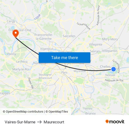 Vaires-Sur-Marne to Maurecourt map